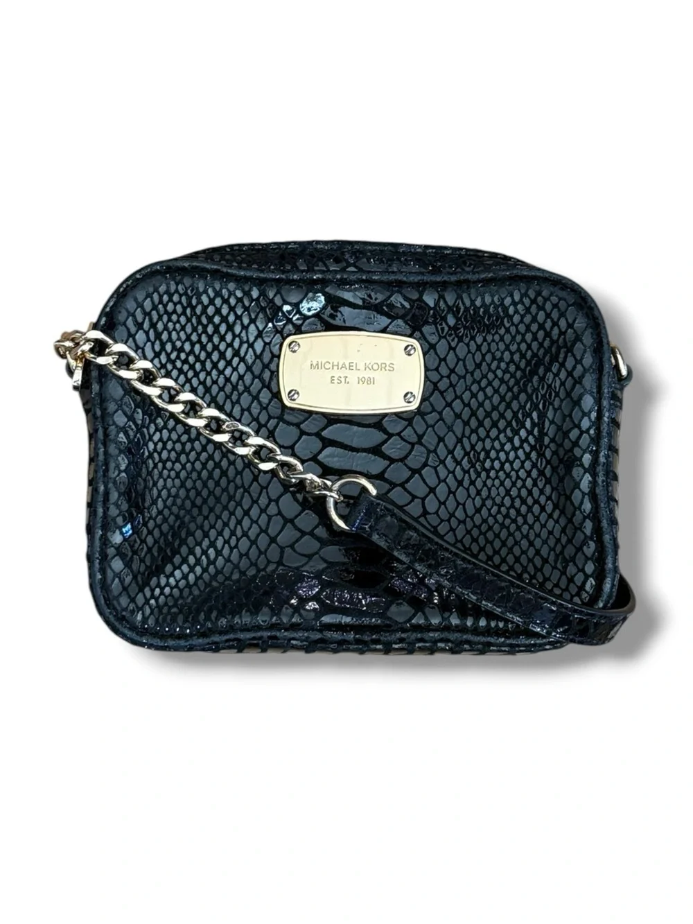 Michael Kors Snakeskin Embossed Black Leather Mini Crossbody Purse Shoulder‎ Ba